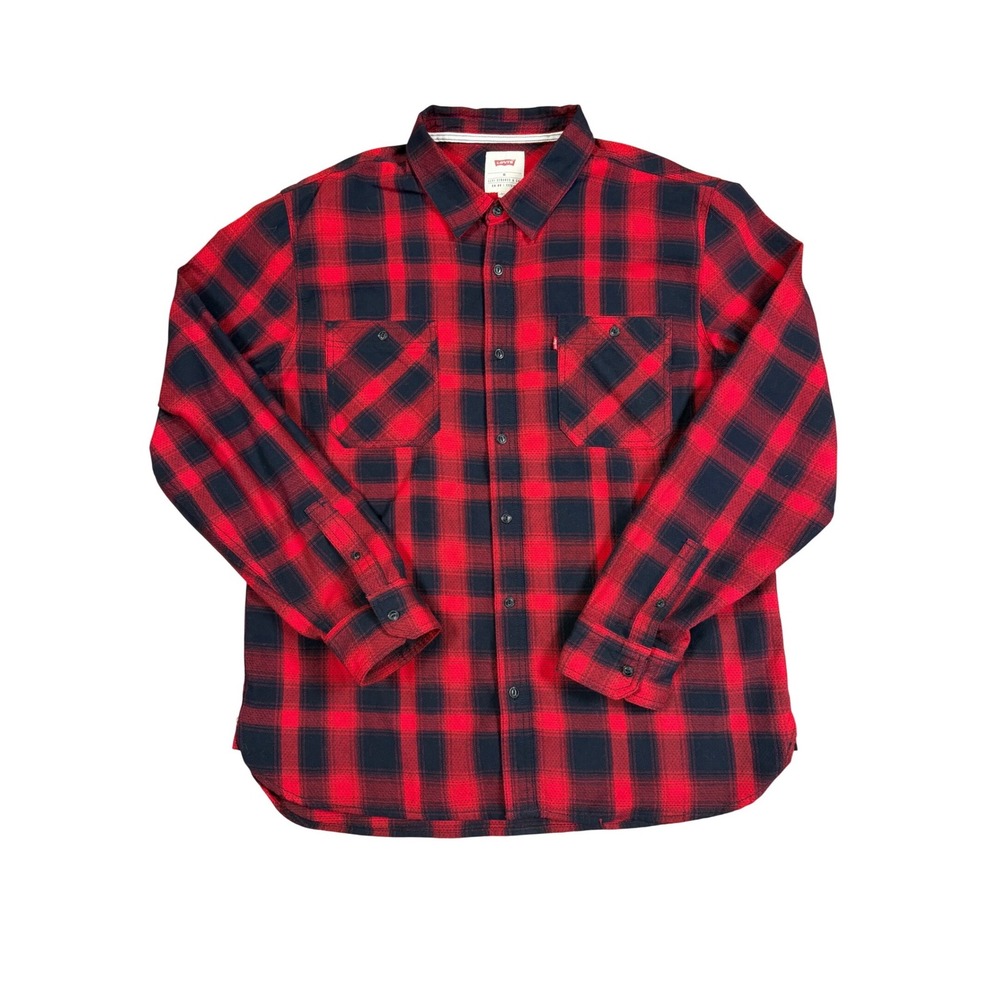 Levis‎ Mens XL Buffalo Plaid Flannel Shirt Red Black Long Sleeve 3LDLW10951